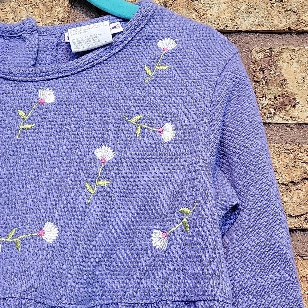 Buster Brown Purple Waffle Knit Dress with Floral Accents and Pocketd Size 3T - Picture 6 of 8